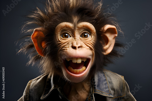 funny studio portrait of monkey wearing sunglasses