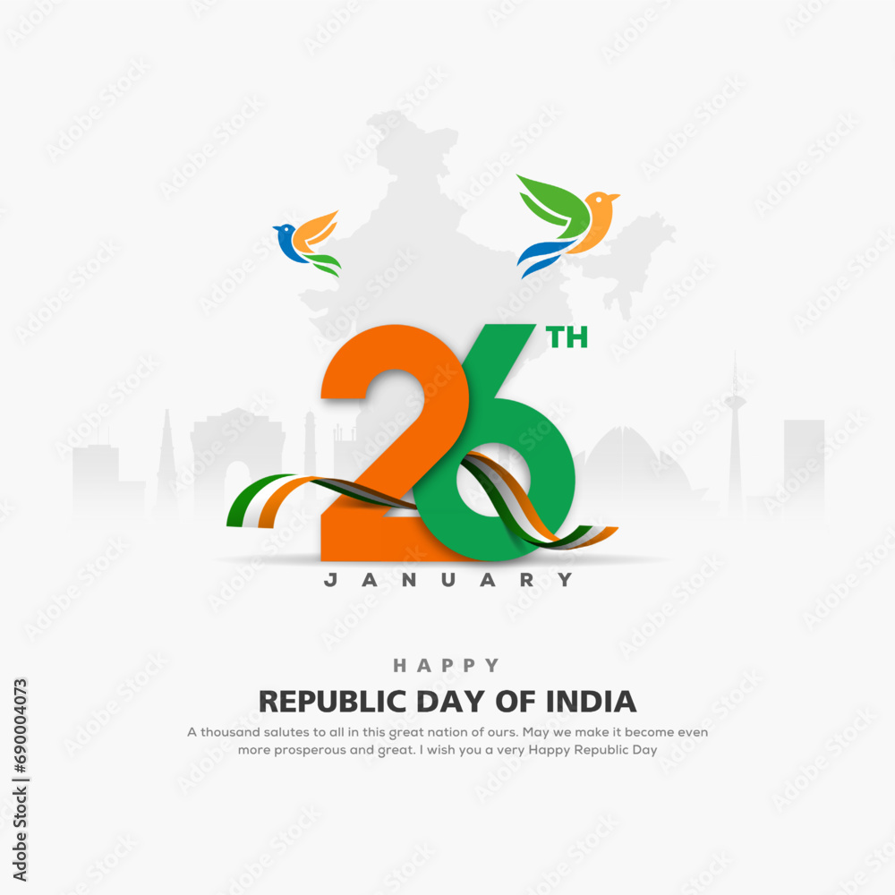 Vector illustration of tricolor banner with Indian flag for 26th January Happy Republic Day of India - obrazy, fototapety, plakaty 