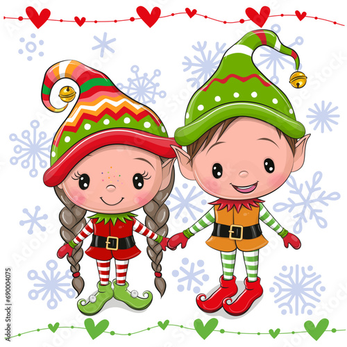Cartoon Elves boy and girl on a white background