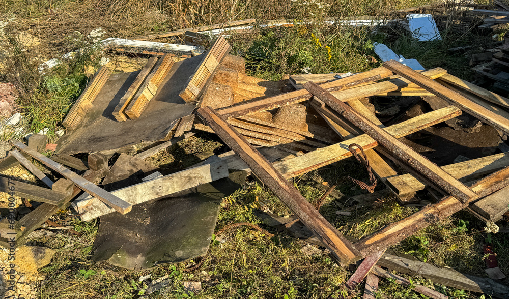 Rubbish from wooden boards in nature Rubbish from wooden boards in nature