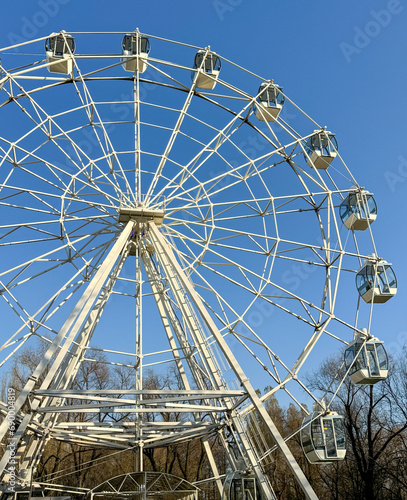 Ferris wheel in the park against the blue sky