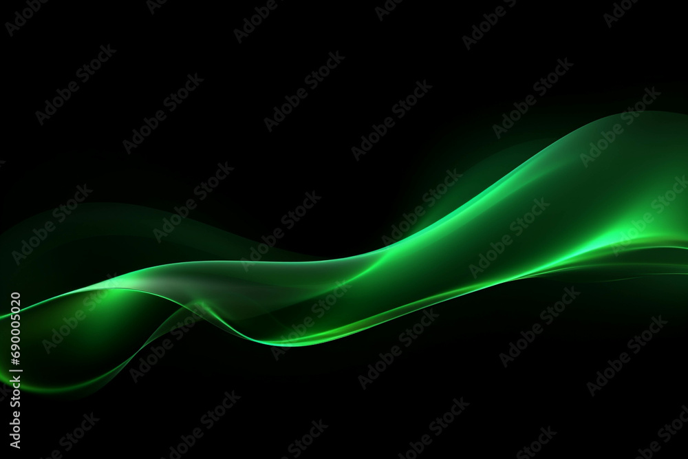 Naklejka premium curved green neon light wave.