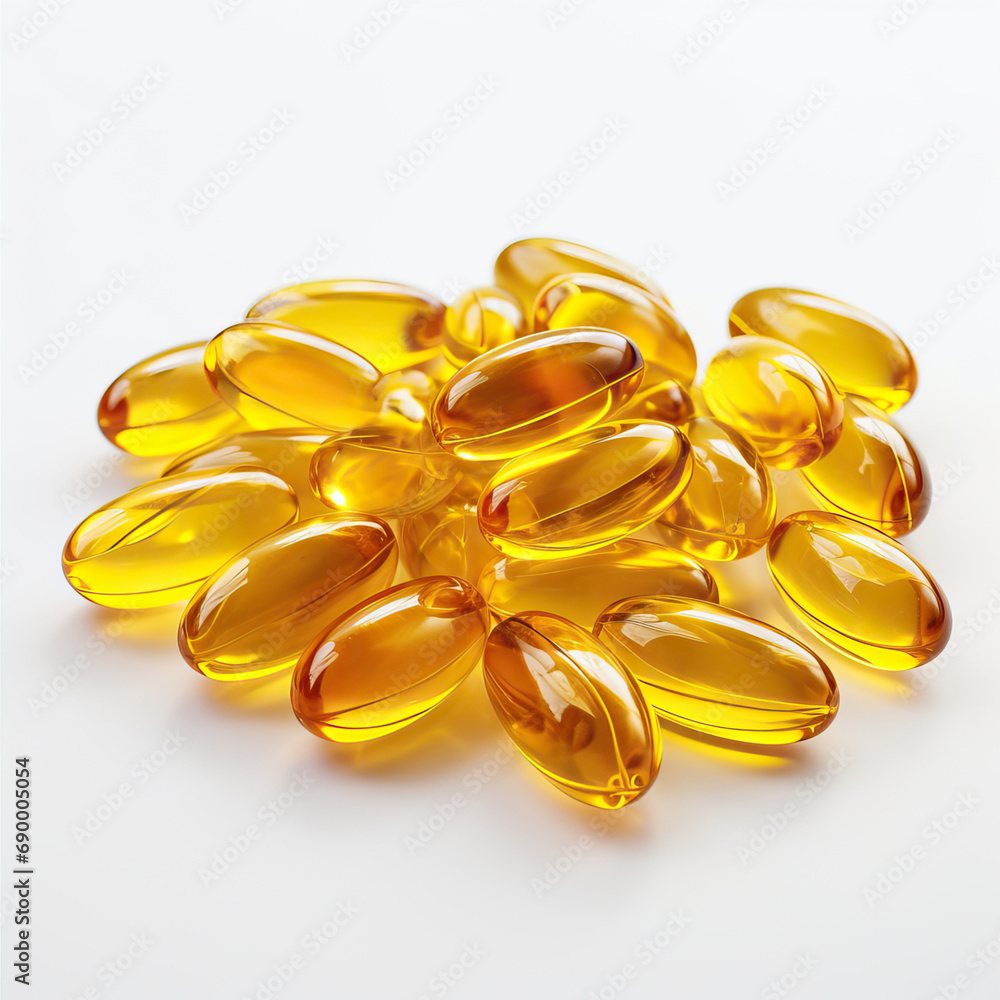 Omega 3 vitamin capsules on white background Omega 3 vitamin capsules on white background