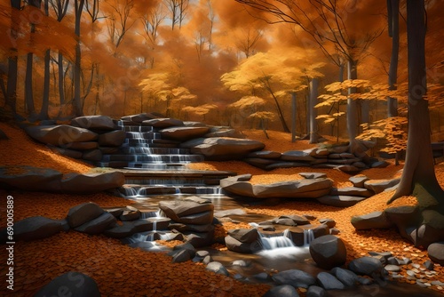 Three-dimensional rendering of Stony Creek Metro Park, emphasizing the autumnal landscape with meticulously crafted details, bringing a sense of depth and immersion to the scene