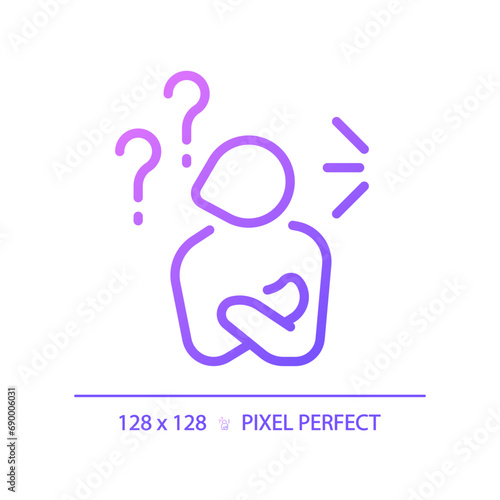 2D pixel perfect gradient ignoring icon, isolated vector, thin line purple illustration representing psychology.