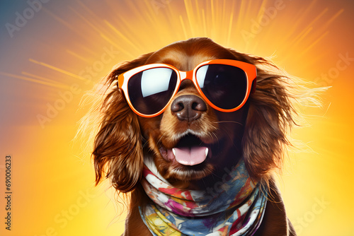 funny summer studio portrait of dog wearing sunglasses © sam