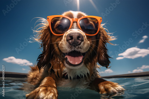 funny summer portrait of dog wearing sunglasses