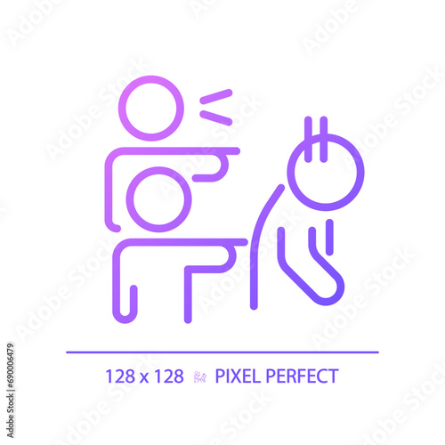 2D pixel perfect gradient discrimination icon, isolated vector, thin line purple illustration representing psychology.