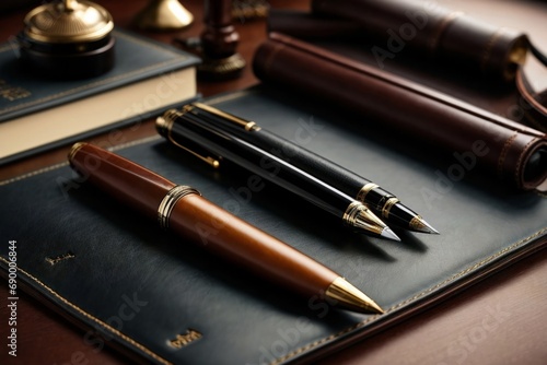 Luxury Fountain Pens on Leather Desk Mat