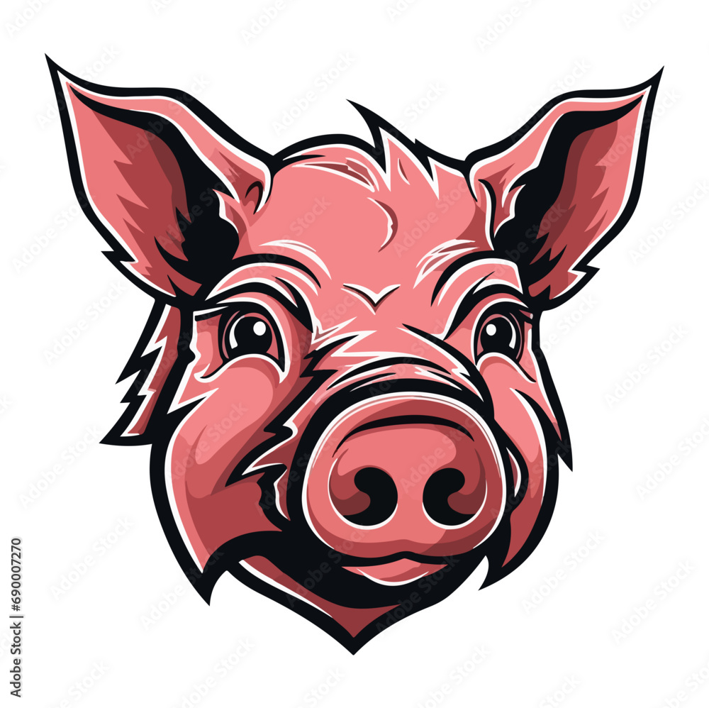 Pig Portrait Sticker, Pig head mascot logo illustration, Pig character, generative ai