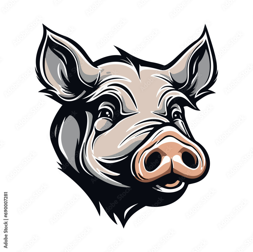 Pig Portrait Sticker, Pig head mascot logo illustration, Pig character, generative ai