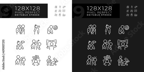 Pixel perfect light and dark icons set representing psychology, editable thin line illustration.