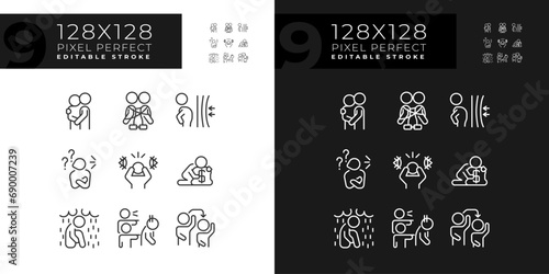 2D pixel perfect light and dark icons set representing psychology, editable thin line illustration.
