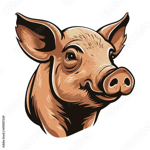 Pig Portrait Sticker, Pig head mascot logo illustration, Pig character, generative ai