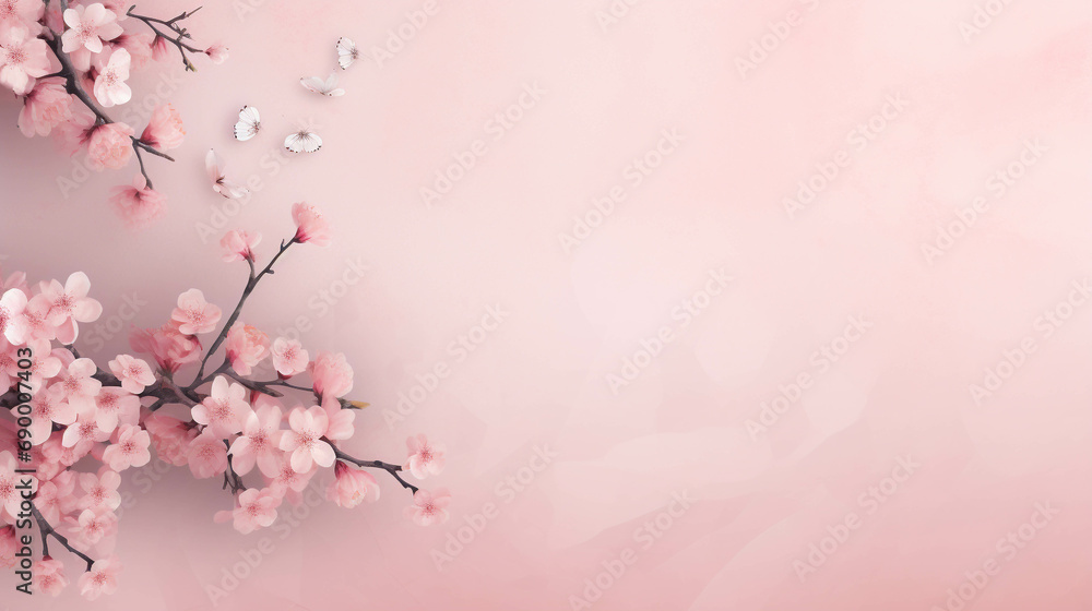 Naklejka premium The floral wallpaper is a combination of light pink and white that is pleasing to the eye. There is a field for entering text.