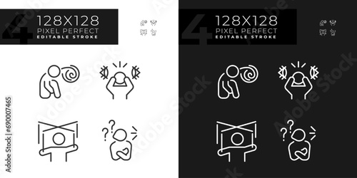 Pixel perfect simple icons set representing psychology, editable light and dark thin line illustration.