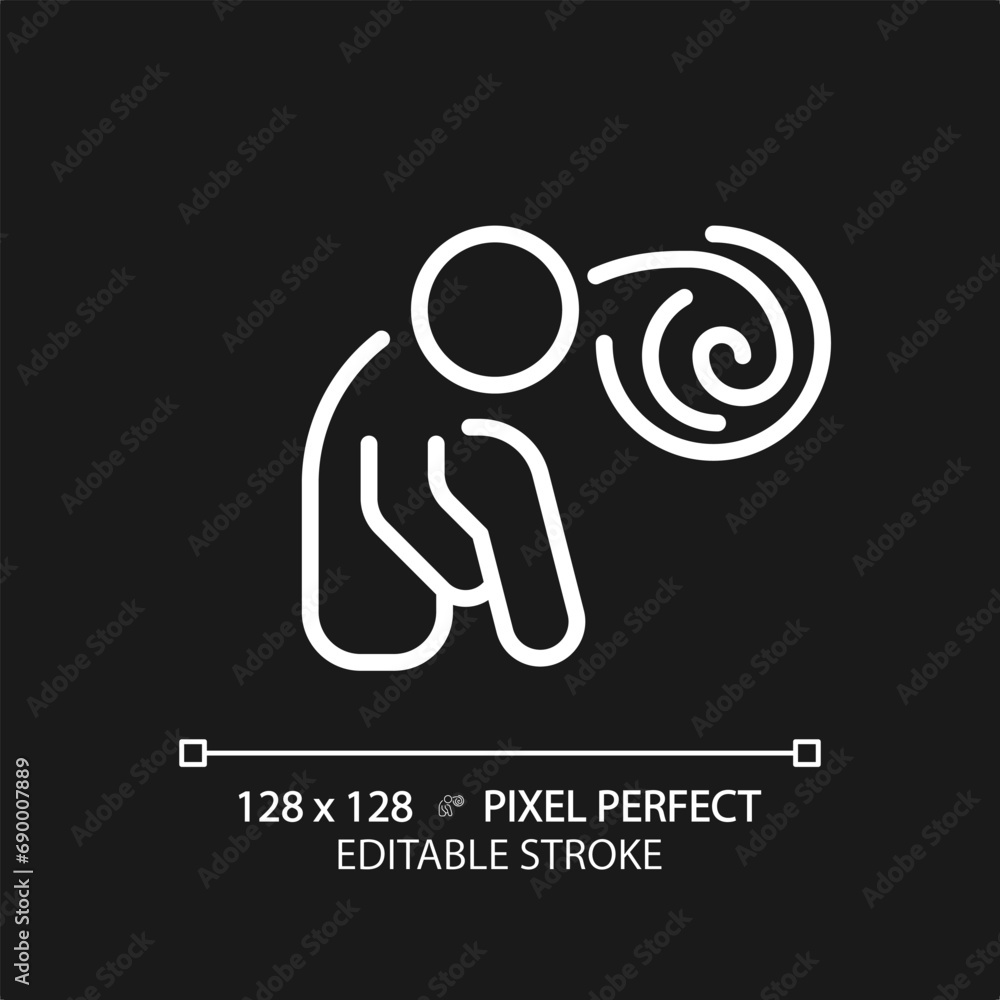 2D pixel perfect editable white anxiety icon, isolated simple vector, thin line illustration representing psychology. 2D pixel perfect editable white anxiety icon, isolated simple vector, thin line illustration representing psychology.