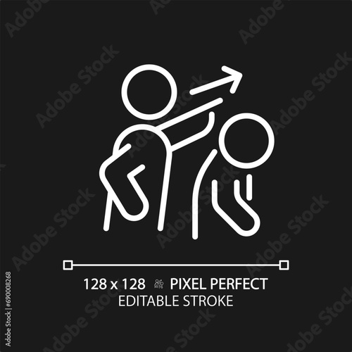 2D pixel perfect editable white banishment icon, isolated simple vector, thin line illustration representing psychology.