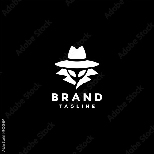 Mysterious Alien In White Logo. Alien Wearing Hat And Coat Logo Design.