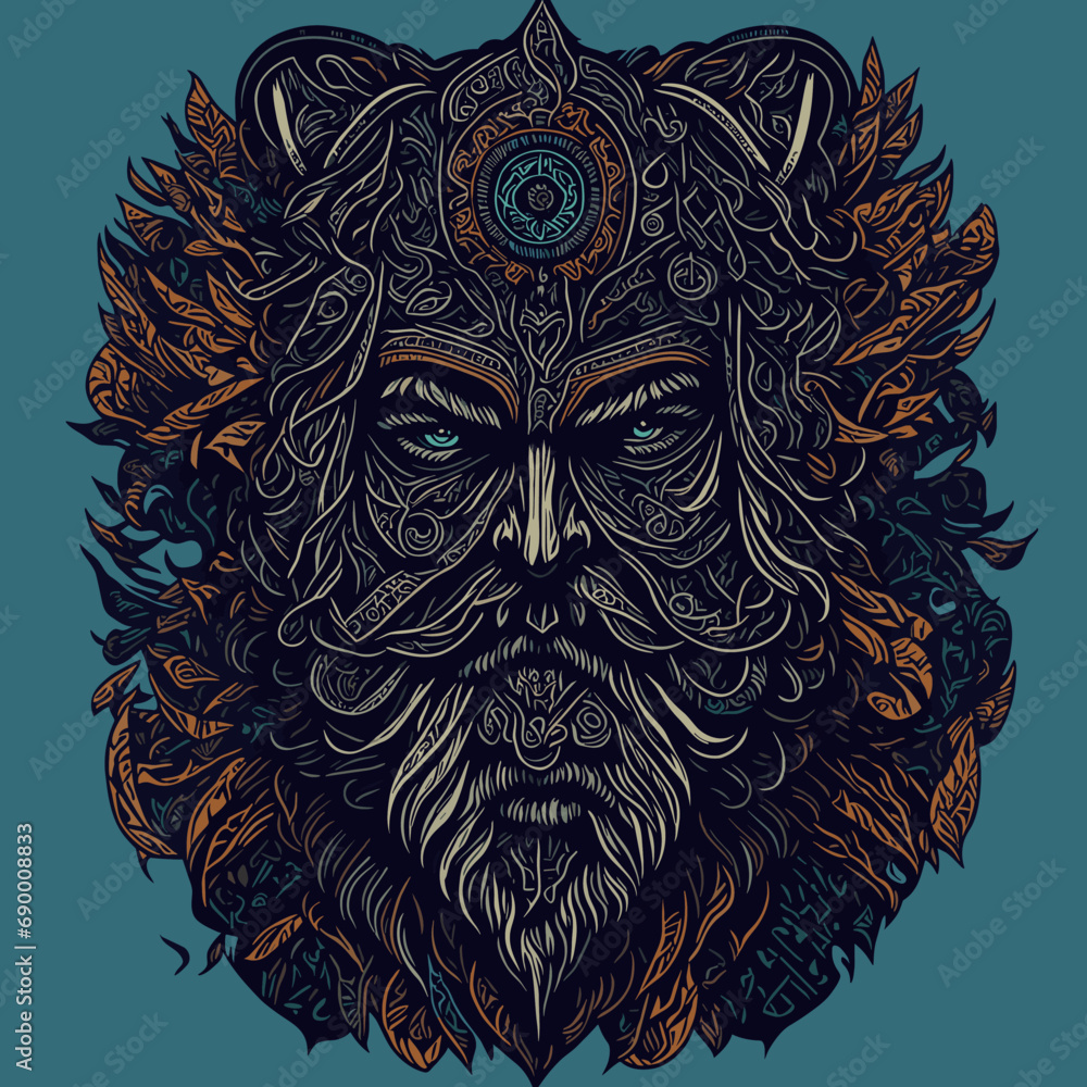 Fototapeta premium 2d vector illustration colorful head animal Tribal Spirit Line Art 