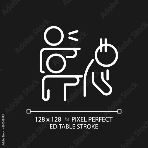 2D pixel perfect editable white discrimination icon, isolated simple vector, thin line illustration representing psychology.