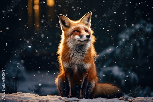 Red fox in scenic winter landscape © kardaska