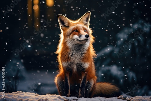 Red fox in scenic winter landscape