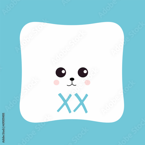 Kids bed accessories filled colorful initial logo idea. Comfort blanket. Kids fashion industry. Letters inside square funny face shape. Graphic design. Created using neural network