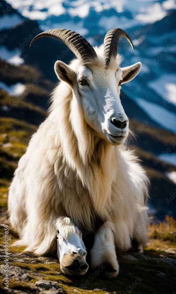 a mountain goat with a nice fur jacket