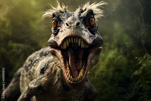 roaring dinosaur in the forest