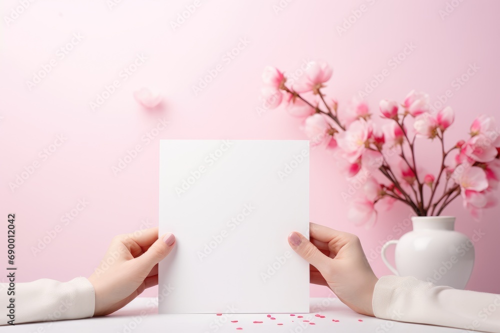 pink rose with blank card. valentine day concept .generative ai pink rose with blank card. valentine day concept .generative ai