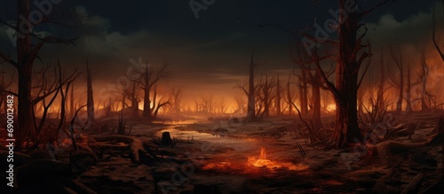 Burnt forest following a massive and destructive fire.