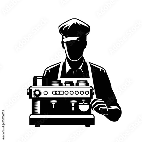 barista  illustration making coffee in silhouette