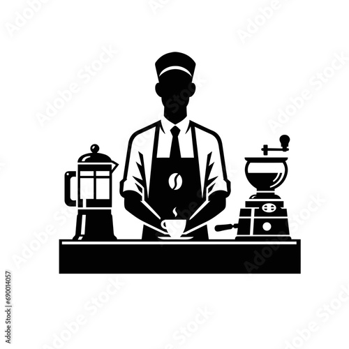 barista  illustration making coffee in silhouette