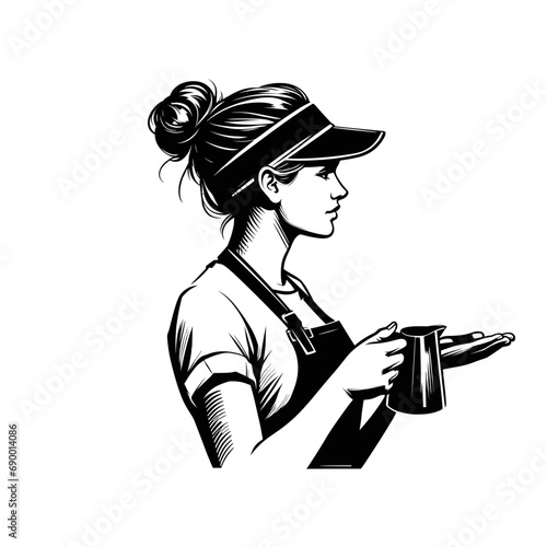 barista  illustration making coffee in silhouette