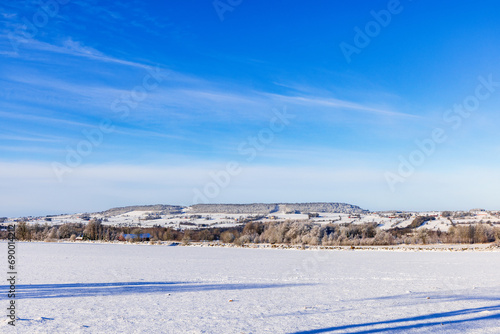 View at Ålleberg, a plateau mountain in sweden at a wintry landscape