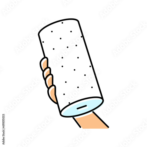 hand holding paper towel roll color icon vector. hand holding paper towel roll sign. isolated symbol illustration