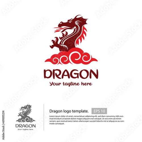 Chinese dragon logo vector with an chinese cloud style in the below.
