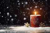 Christmas Candle with a Blanket of Snow Creating a Cozy Atmosphere with Ample Copy Space for Your Holiday Messages