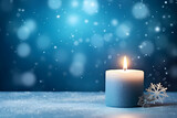 Christmas Candle with a Blanket of Snow Creating a Cozy Atmosphere with Ample Copy Space for Your Holiday Messages