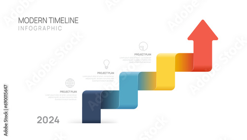 Business Infographic Upward arrow timeline vector graphic icon business growth bar graph.