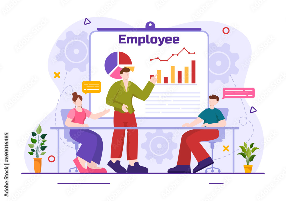 Employee Vector Illustration with Business Team and Productivity Hold a Meeting to Common Goals and Success with Company in Flat Cartoon Background
