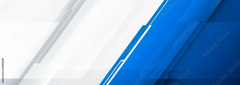 White and blue modern abstract wide banner with geometric shapes. Dark blue and white abstract background. Vector illustration White and blue modern abstract wide banner with geometric shapes. Dark blue and white abstract background. Vector illustration
