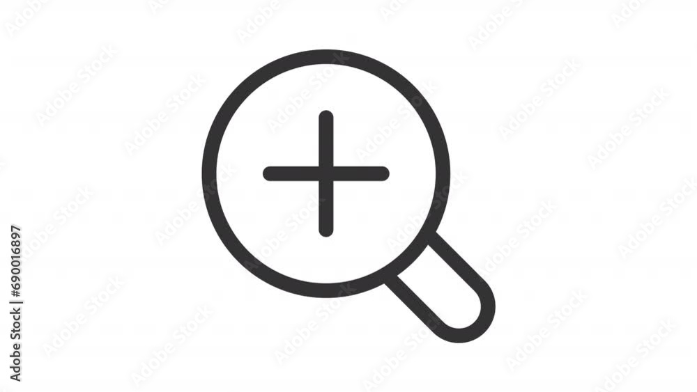 2D black simple thin line animation of zoom in icon, HD video with transparent background, seamless loop 4K video representing UI icons. 2D black simple thin line animation of zoom in icon, HD video with transparent background, seamless loop 4K video representing UI icons.