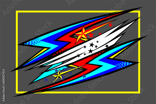 vector abstract racing background design with a unique striped pattern and a combination of bright colors and a star effect