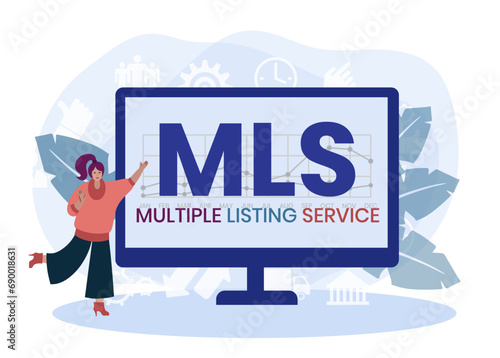 MLS, Multiple Listing Service acronym. Concept with keywords and icons. Flat vector illustration. Isolated on white background.