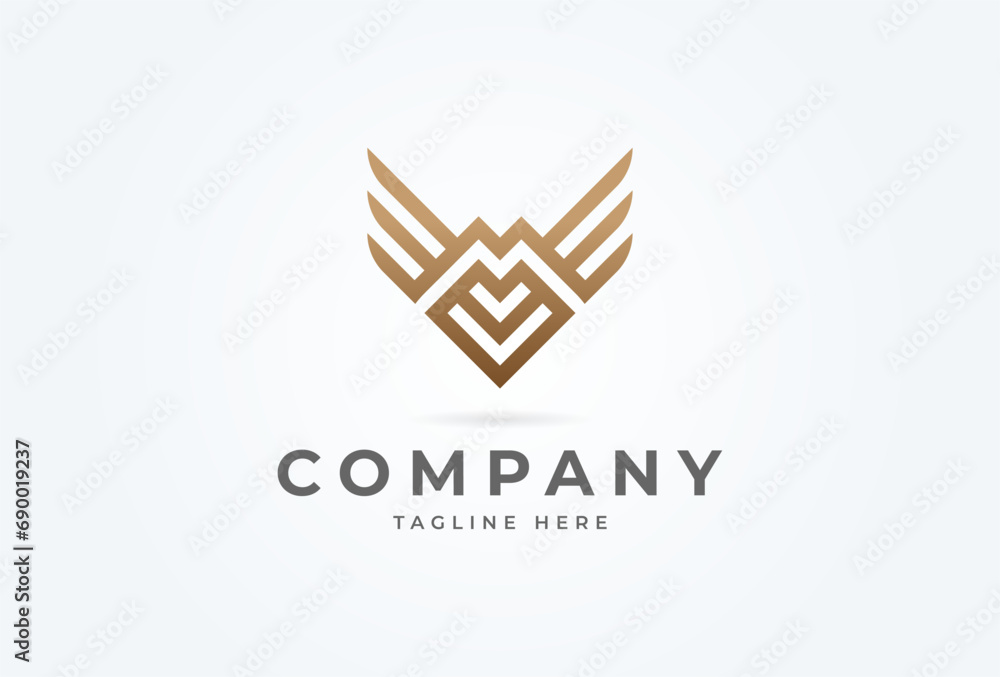 Initial MV or MVV Wing logo. Modern letter M and V forming wing. Flat ...