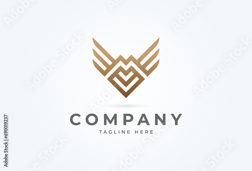 Initial MV or MVV Wing logo. Modern letter M and V forming wing. Flat Design Logo Template. vector illustration