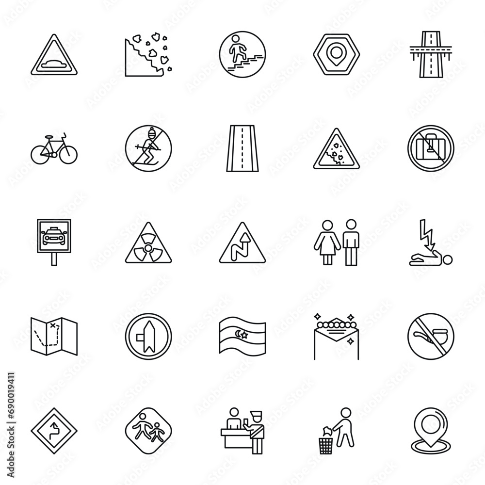 outline icons set from maps and flags concept. editable vector such as ...