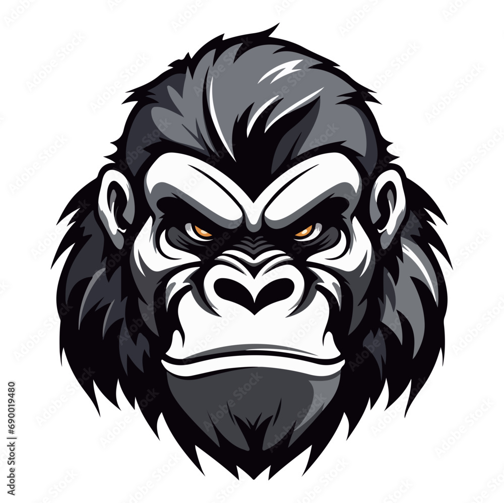 Gorilla Portrait Sticker, Gorilla head mascot logo illustration, Gorilla character, generative ai
